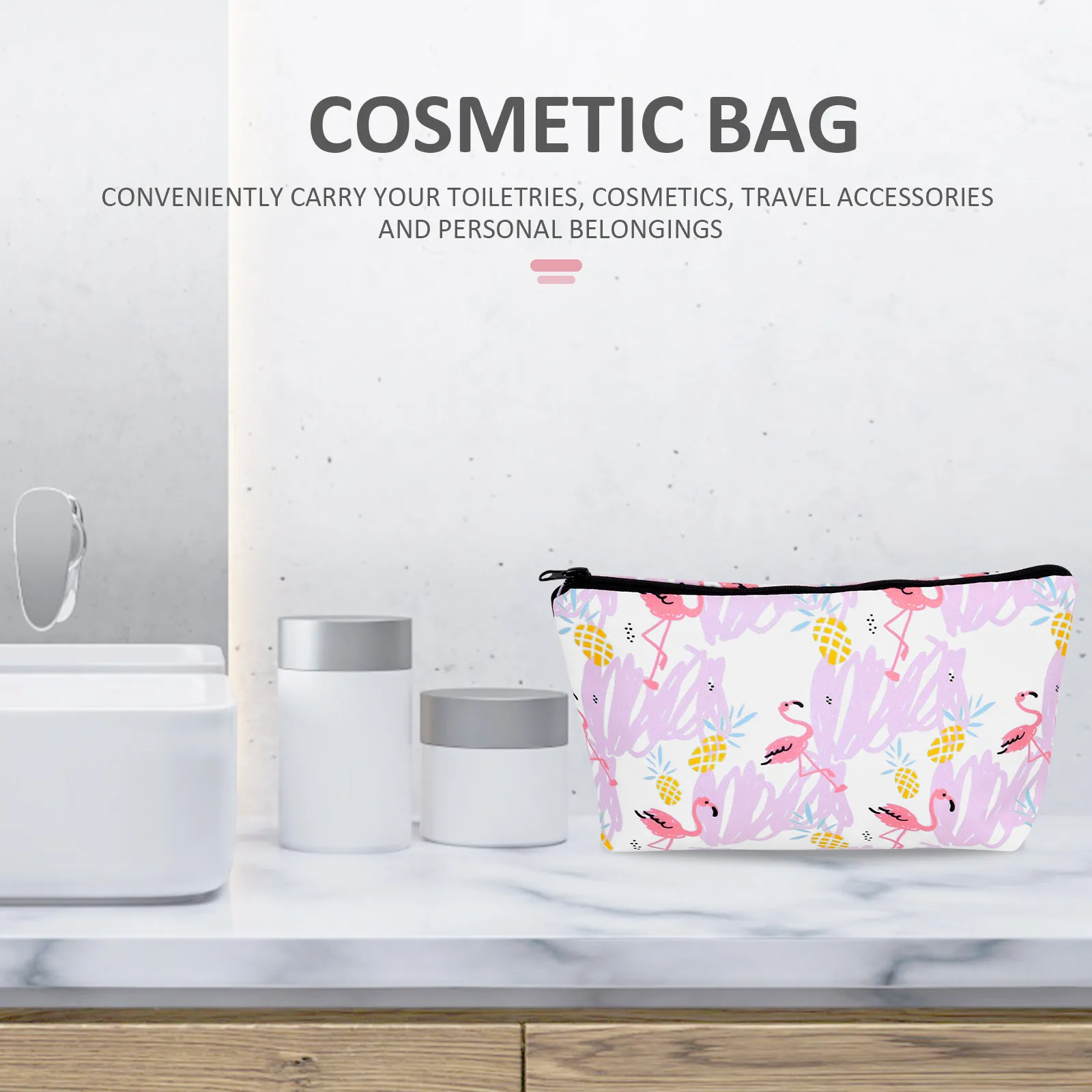 1Pcs Flamingo Print Pouch Makeup Bag Portable Travel Toiletry Organizer for Women Gym Camping Business Trip