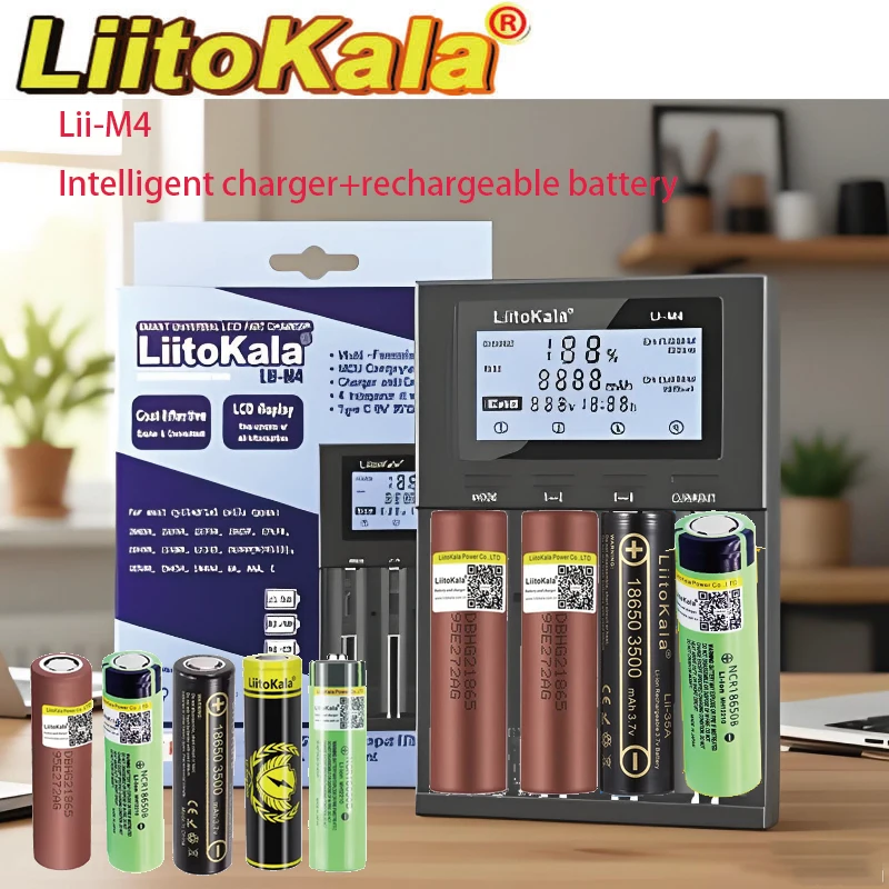 LiitoKala Lii-M4 LCD Display Smart Battery Charger for 26650 21700 32650 20700 16340 CR123A 18500 AA AAA 18650 Compatible with V