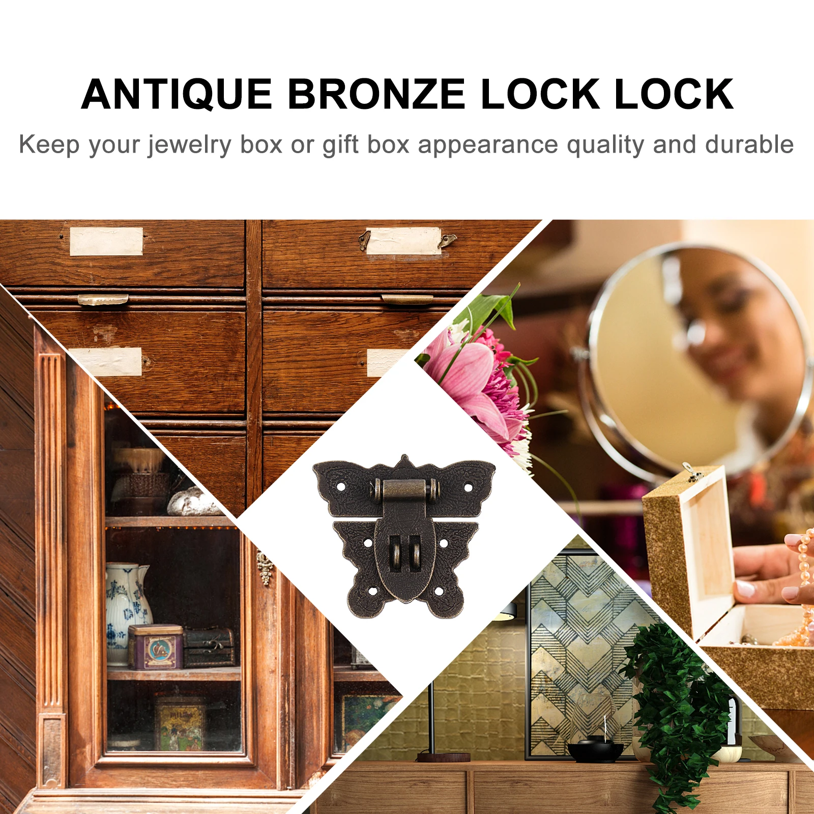 

2 Pcs Butterfly Buckle Lock Vintage Decor Latches Wooden Case Hasp Style Box Hardwares Accessory Retro Shape Zinc Alloy