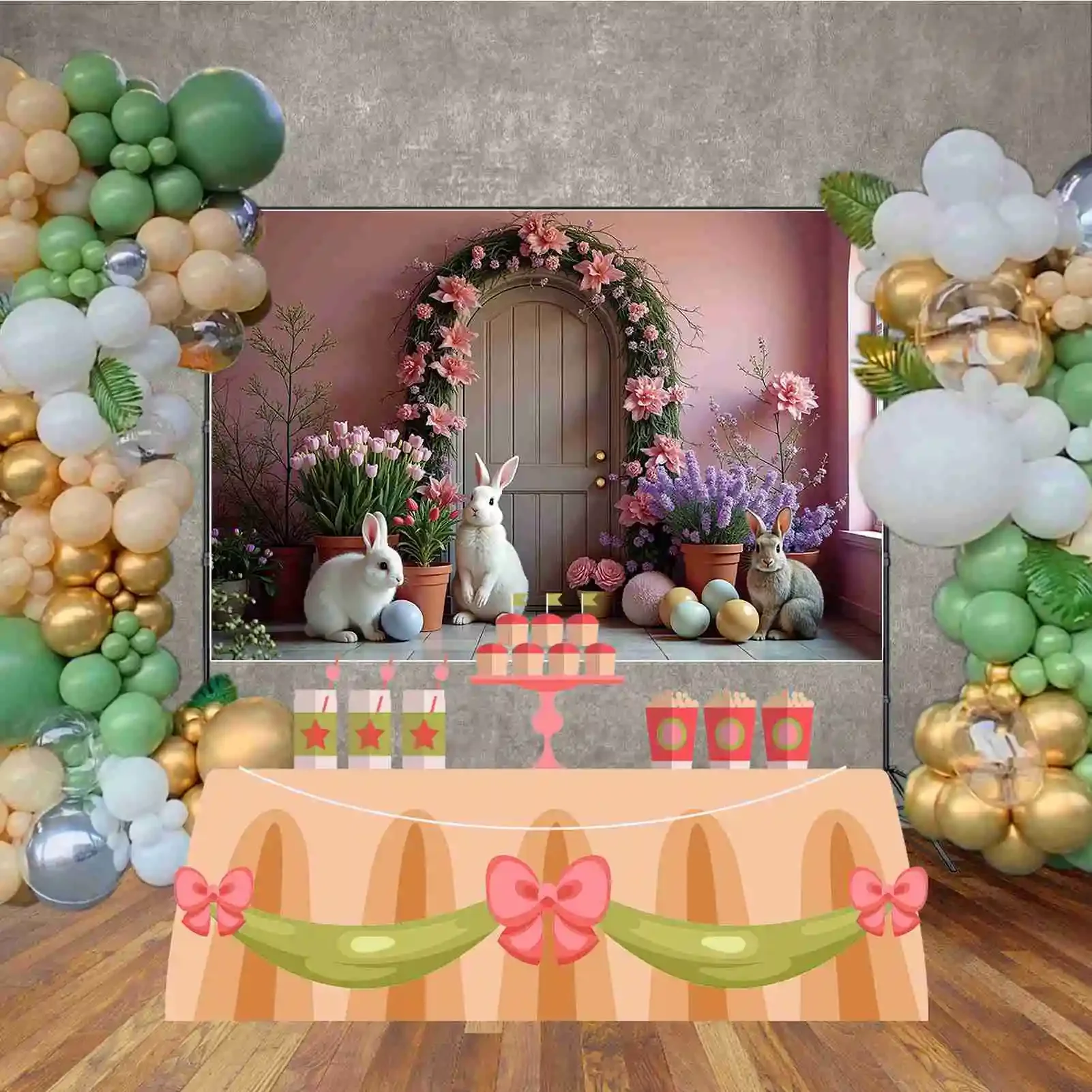 MOON.QG 부활절 장식 배경 사진 계란 집 꽃 토끼 포토콜 배경 아기 사진 스튜디오 포토부스 소품