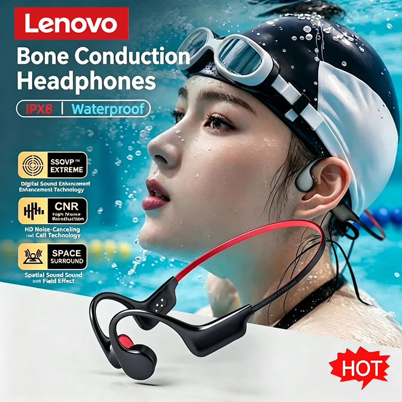 Lenovo Bone Conduction Swimming Headphones IPX8 Waterproof Wireless
