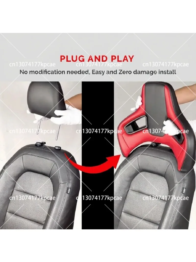 PU Leather Sport Car Seat Headrest, Stripe Design Black & Red