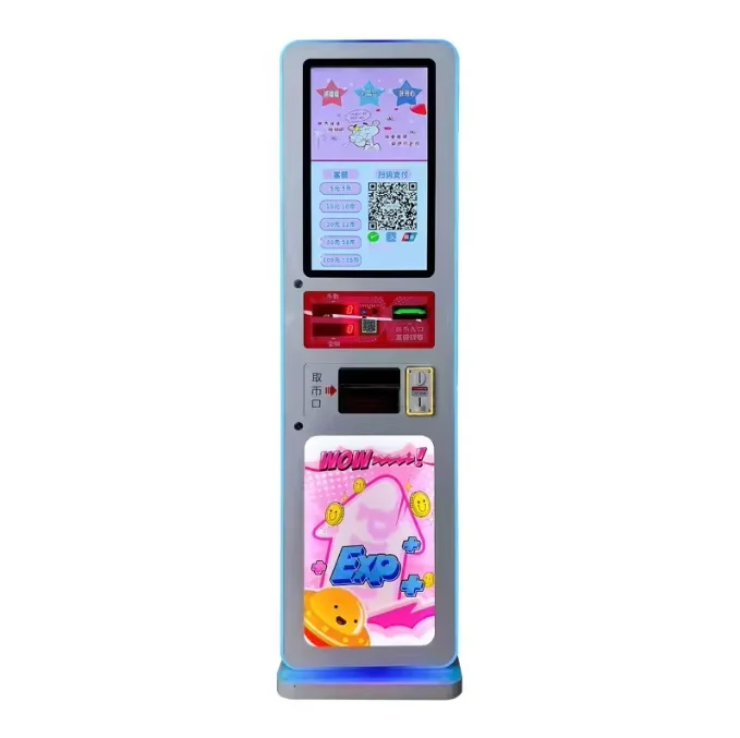 Automatic currency exchange, vending machine, slot game machine with self-service token distribution, for amusement parks