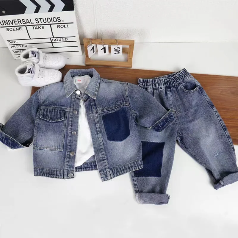 New Spring Autumn Tracksuit JeanSuit Child Baby Boy Cotton Clothing Set Kids Denim Jackets + Pants 2 Pcs For Kids Children Sets