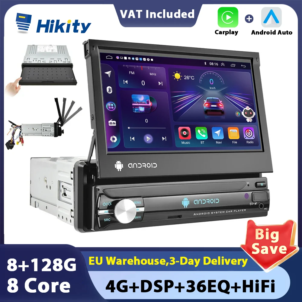 Hikity Universal 1 Din Android Carplay Car Radio 7