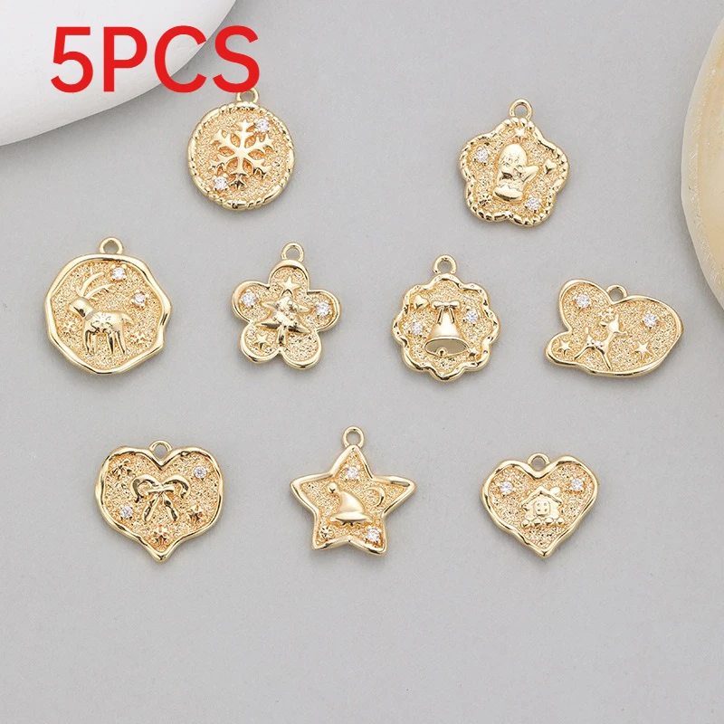 

5Pcs Copper Inlaid Zircon Heart Charms Simple Versatile Pendants DIY Jewelry Accessories For Bracelet Necklace Earrings Making