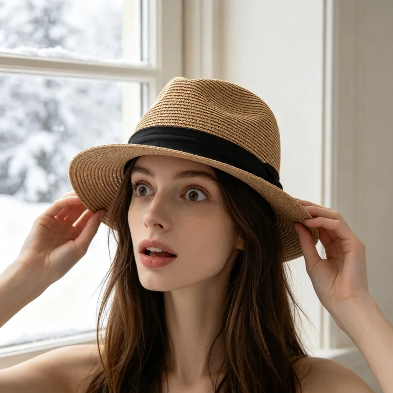 Panama Straw Hat with Wide Edge and Oversized Sun Hat Suitable for Women's Level 4 Outdoor Travel