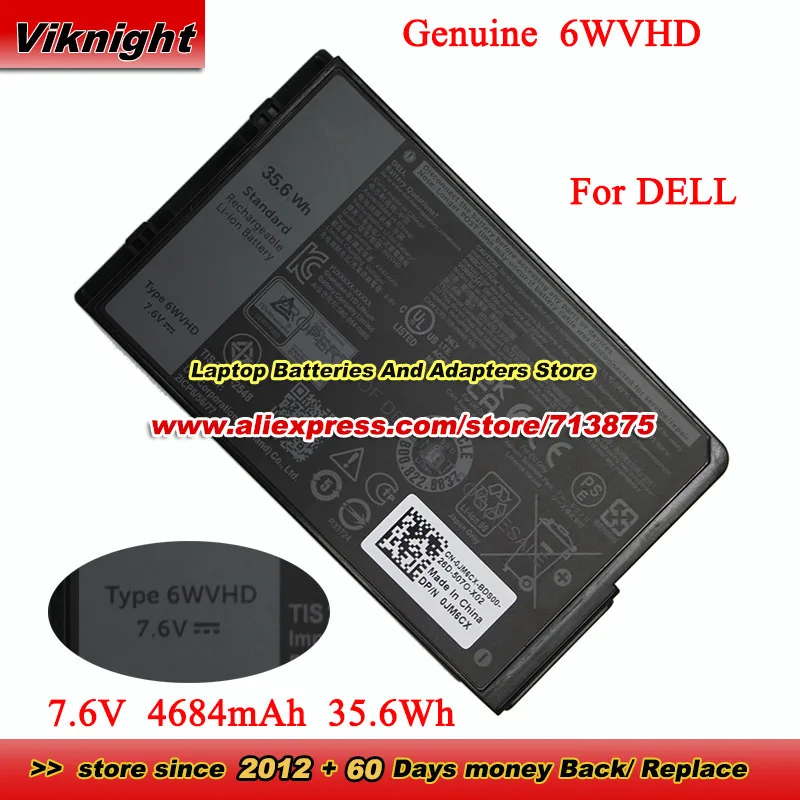 

Оригинальный аккумулятор 6WVHD VDDJY 0VDDJY для DELL Latitude 7212 7220 7230, прочный экстремальный ноутбук 0JM6CX JM6CX 7,6 В 4684 мАч 35,6 Втч