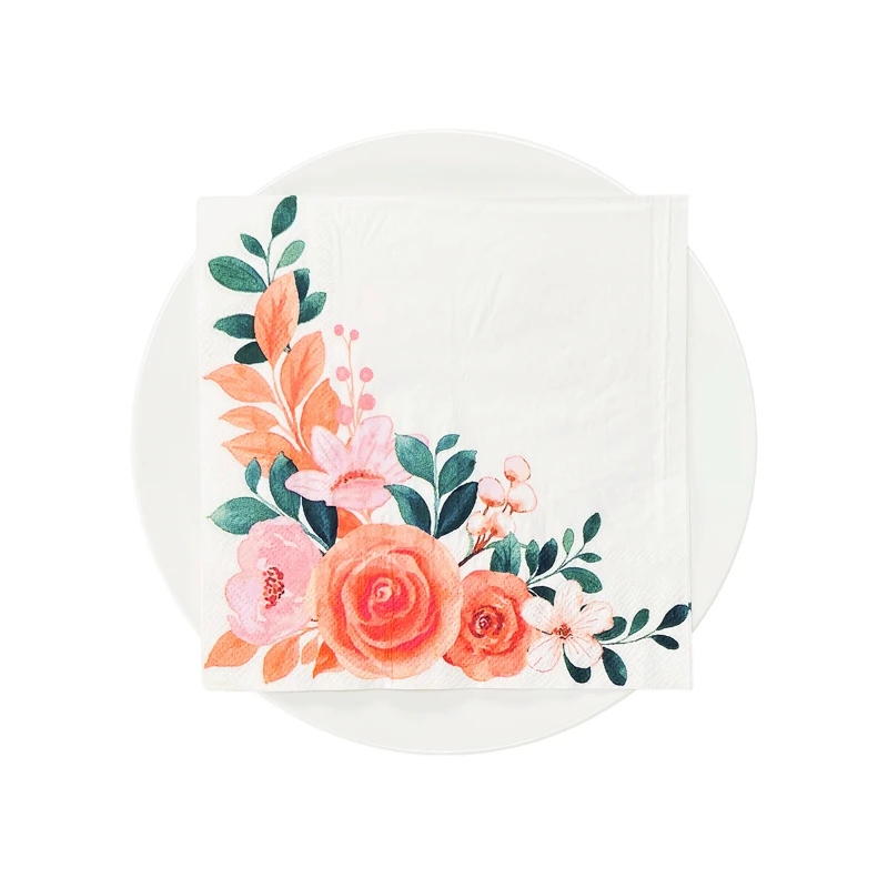 20pcs/Pack of 2 Layers Valentine's Day wedding Decorations table tissue vintage flowers print Disposable Party Colorful Napkins