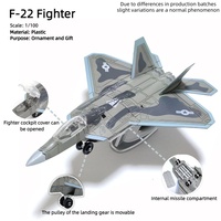 F-22 Fighter，1:100, assembled plastic airplane model (including display rack), home display and collection, creative gifts