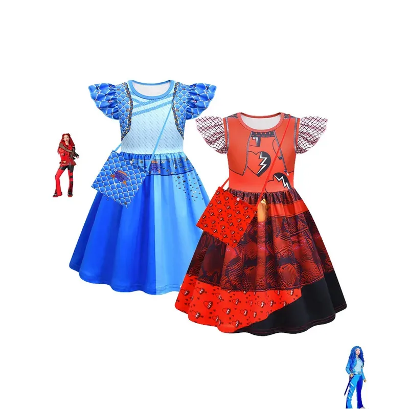 ชุดคอสเพลย์เจ้าหญิงสีแดงแขนบานลายพิมพ์  ชุดเดรสแฟชั่นสำหรับงานปาร์ตี้  รุ่น zz04zz12Girls' Set Cosplay Descendantsing