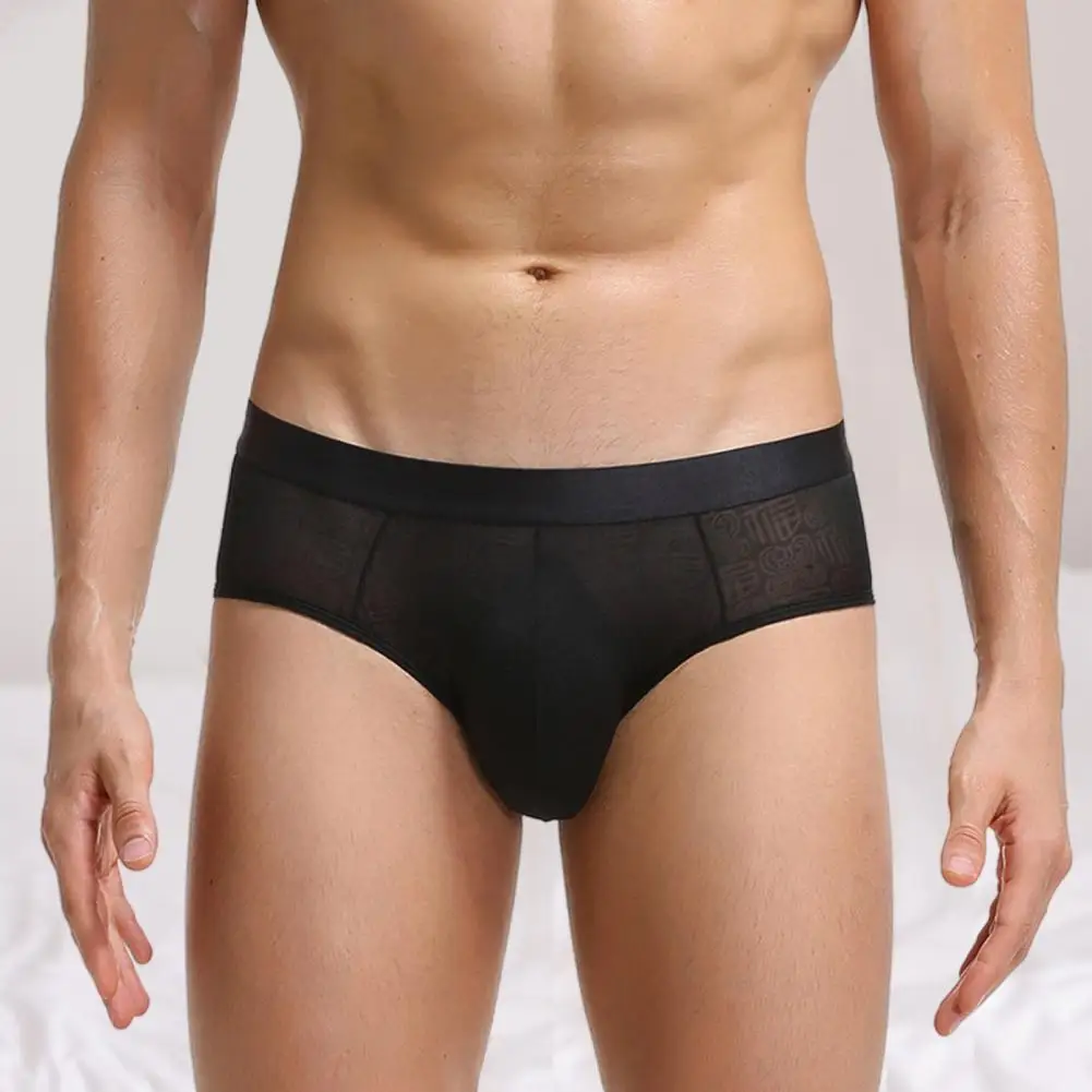 

Трусы-брифы Мужские жаккардовые эластичные, шелковые прозрачные, удобное нижнее белье, прозрачная сетка, мягкие экзотические, для дома