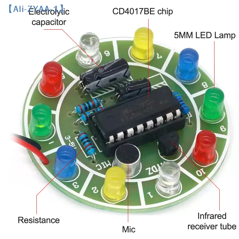 

【ZYAA-1】Colorful Voice Controlled Rotating LED Light Kit Voice Controlled Electronic Production DIY Kit DIY Production Parts