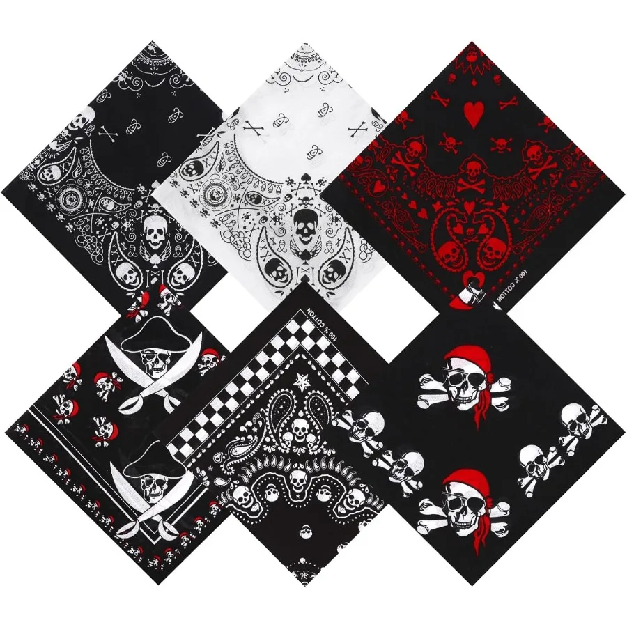 100 قطن باندانا قرصان للرجال - منديل بتصميم جمجمة لحفلات القراصنة وعصابة رأس رياضية للمغامرة الخارجية كاجوال