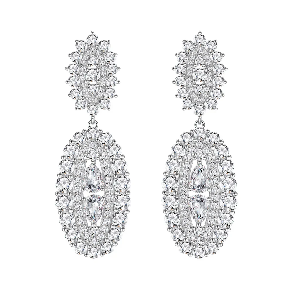 

STL Original By Zhenchengda, Luxury Set with Full Diamond S925 Pure Silver Earrings, Women's High Carbon Diamond Earrings