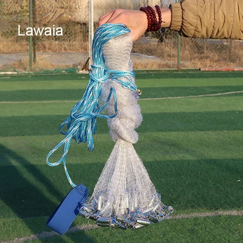 Lawaia  American Style Loopless Hand Cast Net Japanese Cast Net Monofilament Nylon with Iron Steel Pendants