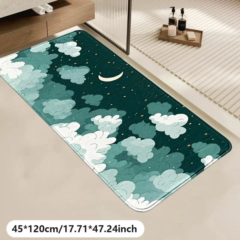 

Коврик для ванной VIKAMA Green Cloud Starry Sky, мягкий и моющийся длинный коврик-дорожка, декор для двери в ванную комнату