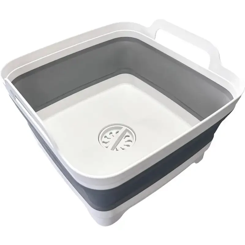 9L (2.4Gal) Dish Basin Collapsible with Drain Plug Carry Handles,Kitchen Storage Tray Dish Wash Basin, Portable Dish Tub