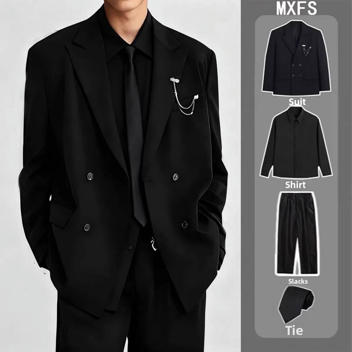 

Casual Double-Breasted Wedding Engagement Suit Set for Men Autumn Spring College Style Slim Fit Korean Version Formal Wear