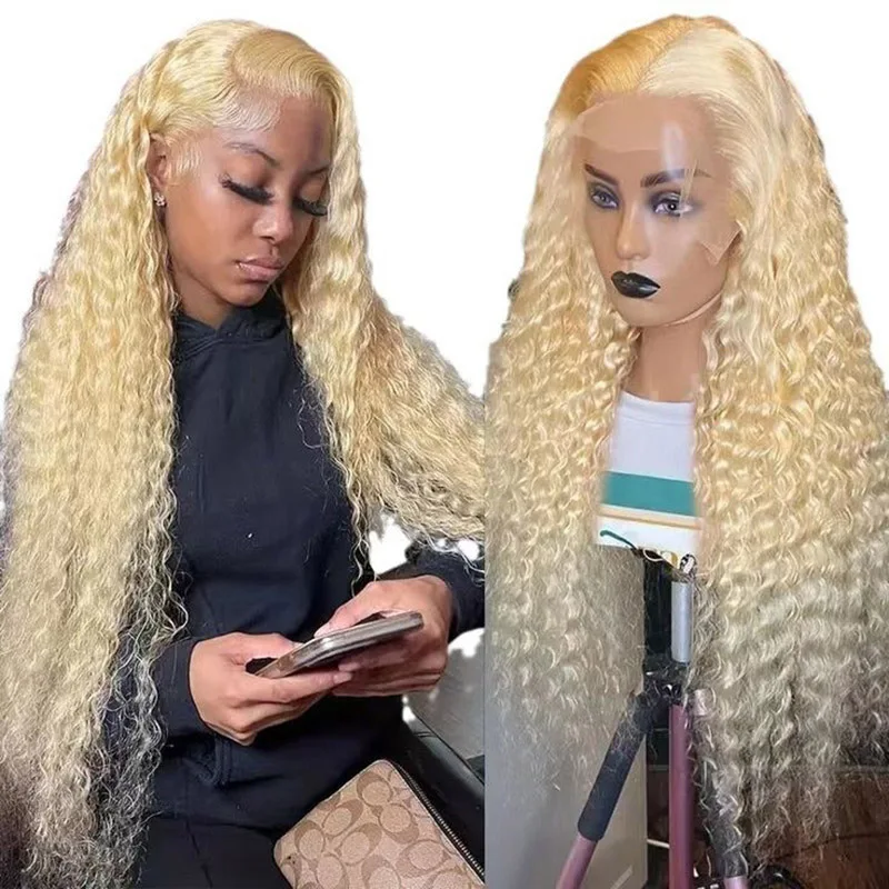 Wig Depan Renda Keriting Keriting 26 Inci dengan Kepadatan 180 Harian Pirang Tanpa Lem Panjang 613 untuk Wanita Telah Dipetik dengan Rambut Bayi