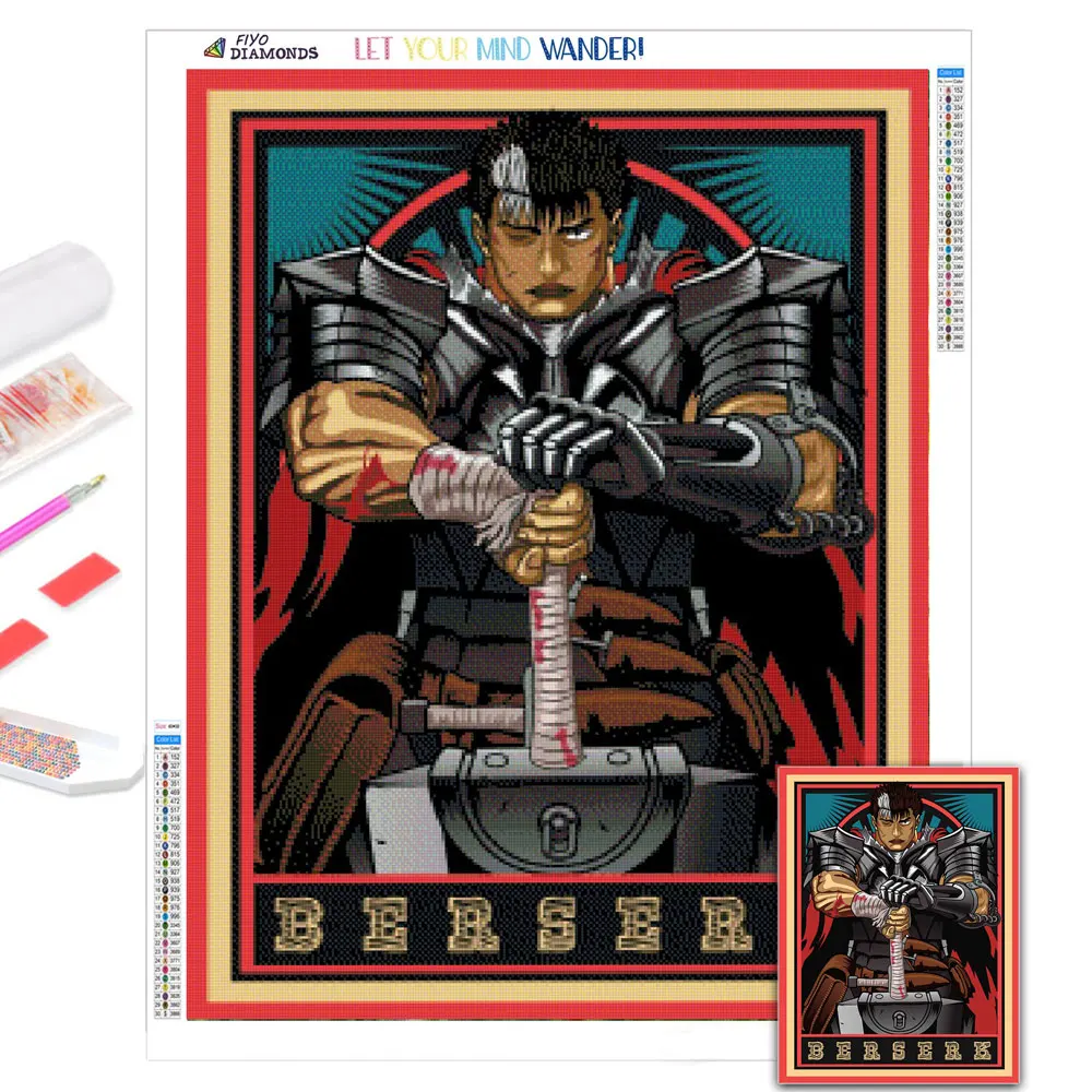 DIY 5D Diamond Painting Anime Berserk Picture Mosaic Full Diamond Rhinestones Embroidery Cross Stitch Set Home Wall Decoration