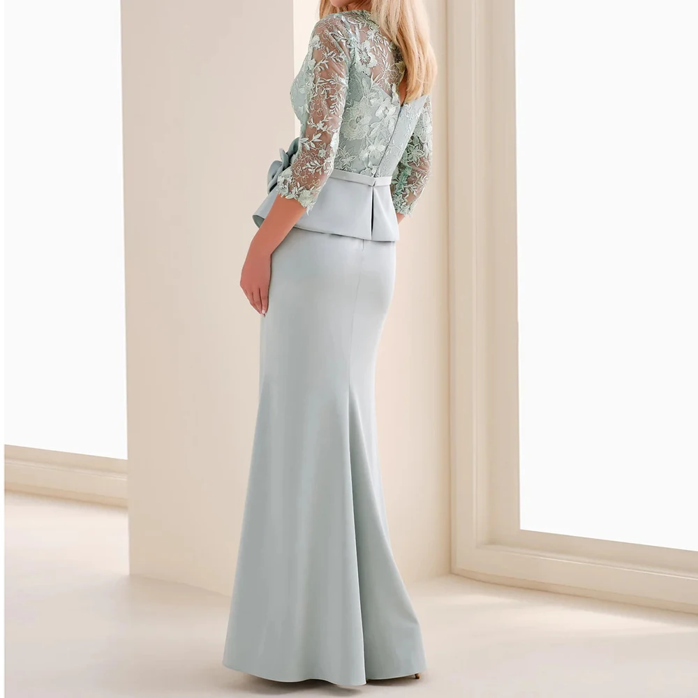 Abiti da sera a trapezio personalizzati Abito da ballo con maniche a tre quarti con scollo a V alla caviglia Abito da festa drappeggiato con fiori di pizzo