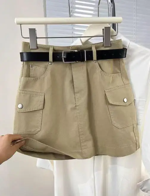 새로운 여름 여성 캐주얼 유틸리티 미니 스커트 멀티 포켓 디자인 데일리 다용도 스타일링