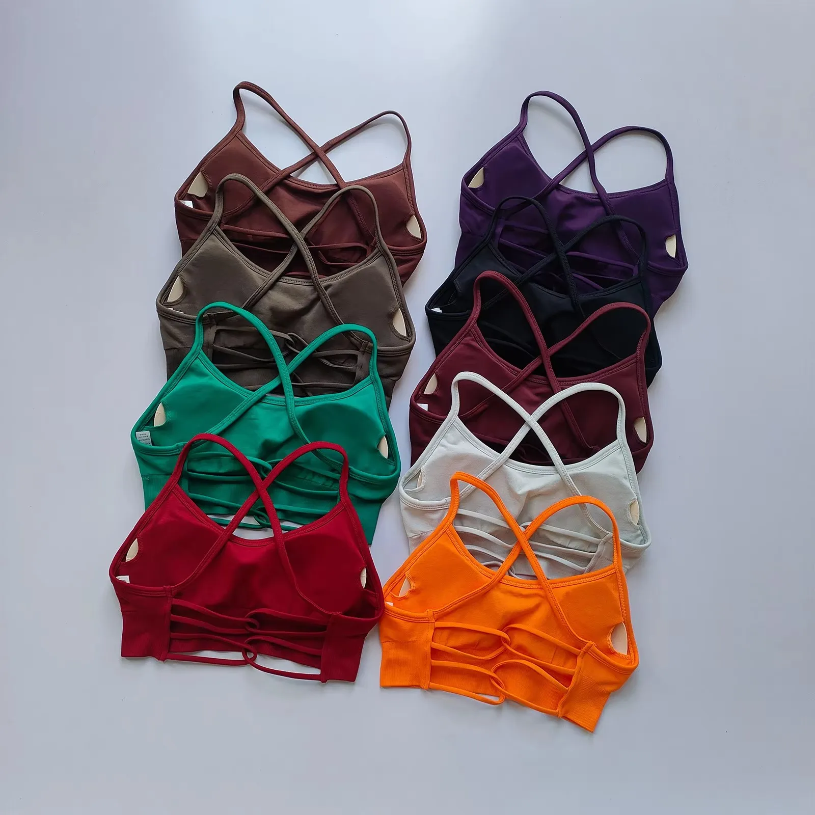 Women's Seamless Yoga Vest Sports Bra with Chest Pad Cross Back Fitness Top Pilates Shock-Absorbing Training Bra Clothes
