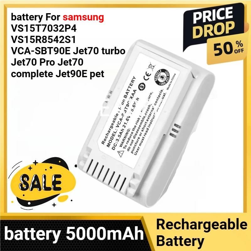 

Dust collector battery 5000mAh For samsung VS15T7032P4 VS15R8542S1 VCA-SBT90E Jet70 turbo Jet70 Pro Jet70 complete Jet90E pet