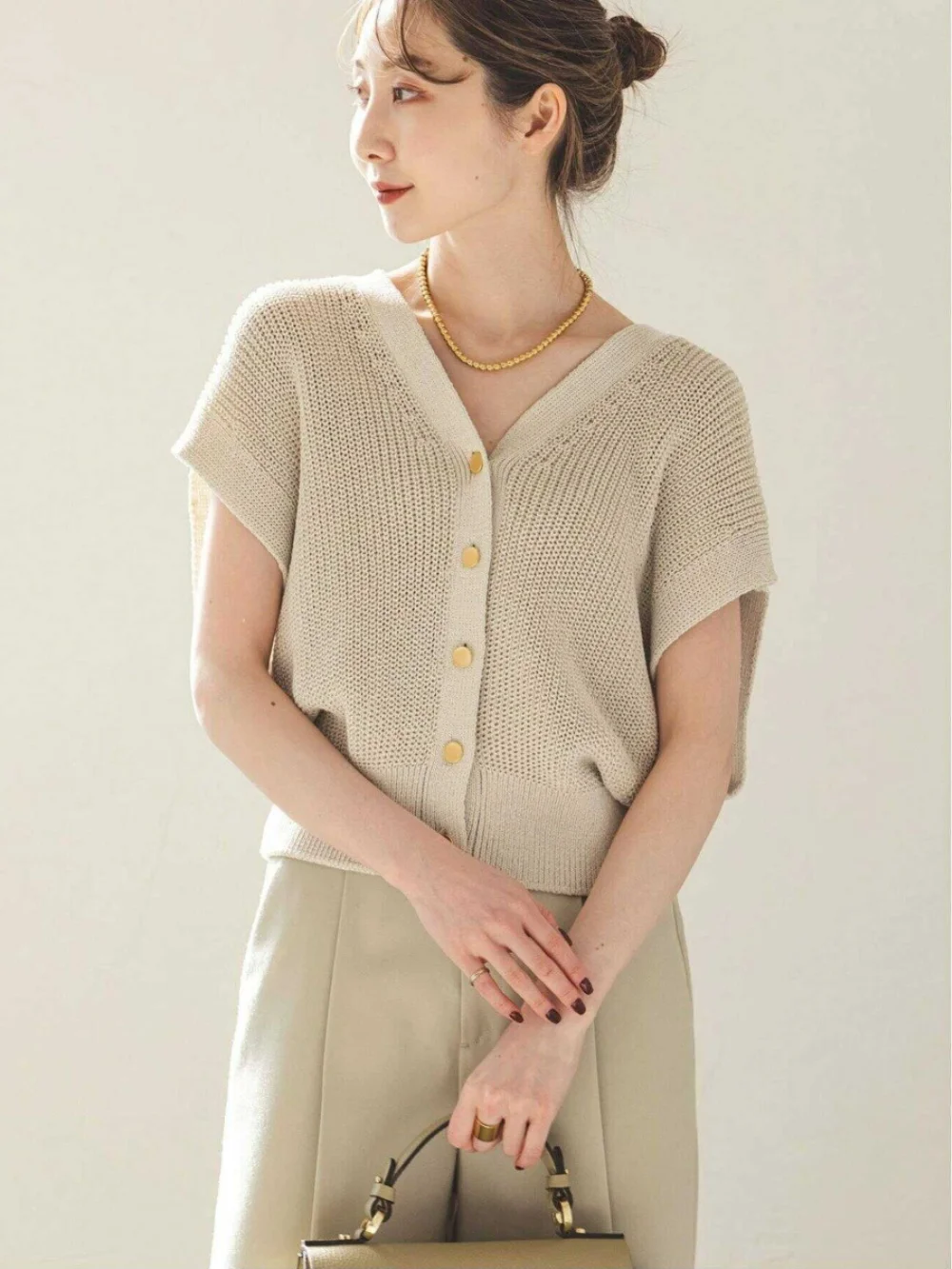   Klassische japanische SLE-Strickweste Fre und Straight Retro V-ne Color Metal Bule Svel Top