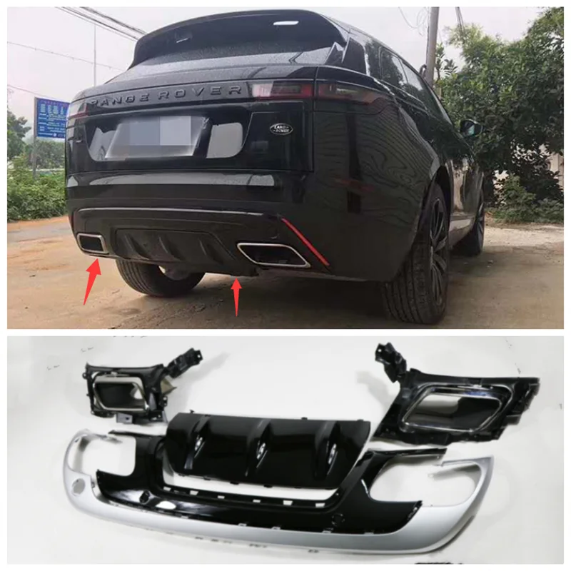 

For Land Range Rover Velar 2017-2020 High Quality PU Material Rear Bumper Diffuser Splitters Lip Spoiler & Exhaust Cover