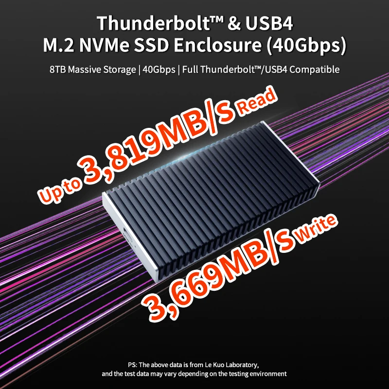 40Gbps M.2 NVMe SSD Enclosure Compatible with Thunderbolt 5/4/3 USB4/3.2/3.1/3.0 Support M/B+M Key for MacBook M1 M2 Pro/Max