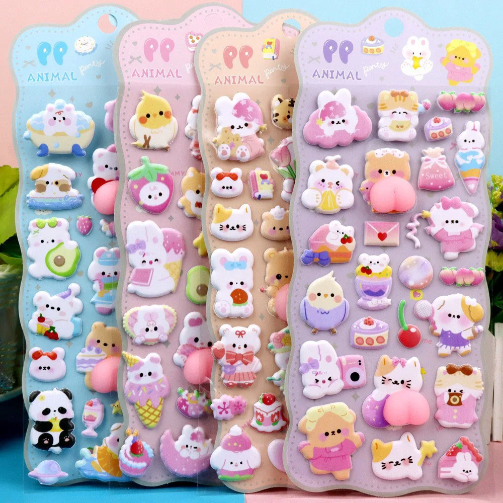 2/4 Pieces 3D Soft Cute Butt 3D Cartoon Animal Sticker Children Girls DIY Scrapbook Phone Case Paster Decals Cute Puffy Stickers