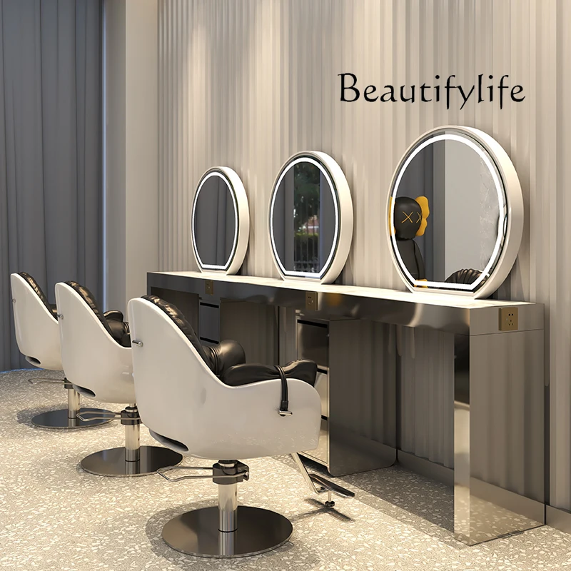 Fashion Shop Barber Shop Dressing Table round Hair Salon Hair Cutting Mirror Single Double-Sided Hot Dyeing Area for Hair Salon