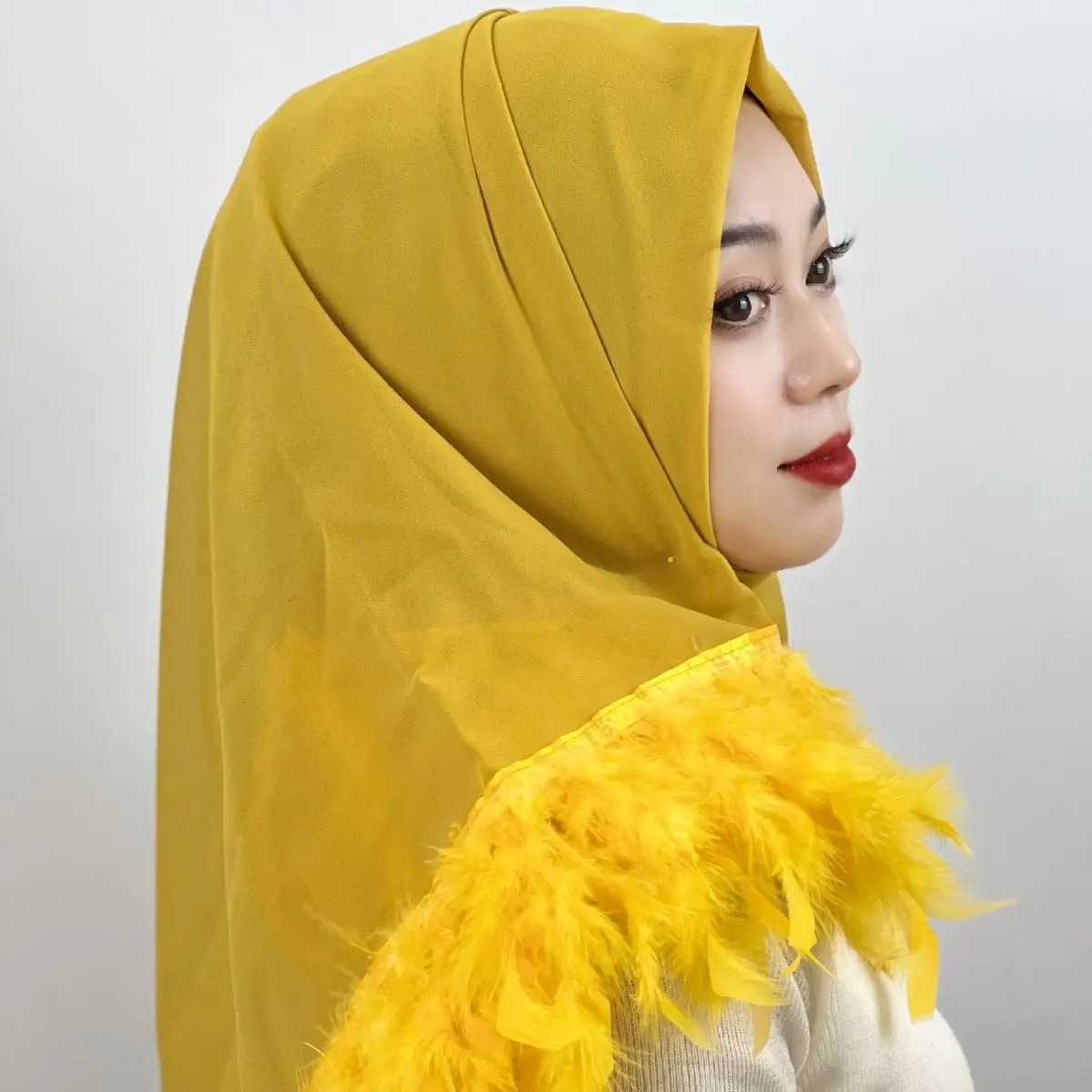 Muslim Hijab Chiffon Scarf Feather Scarves Solid Color Headscarf Turban Women Islamic Stoles Shawl Wrap Pashmina Bufanda Foulard