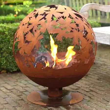 3D Laser Cut Leaves Pattern Full Ball Fire Pit Globe