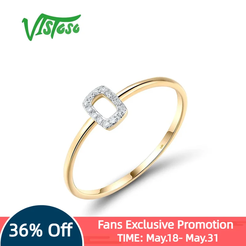 

VISTOSO Pure 14K 585 Yellow Gold Ring For Women Sparkling Diamond Daily Dainty Rectangle Wedding Engagement Unique Fine Jewelry