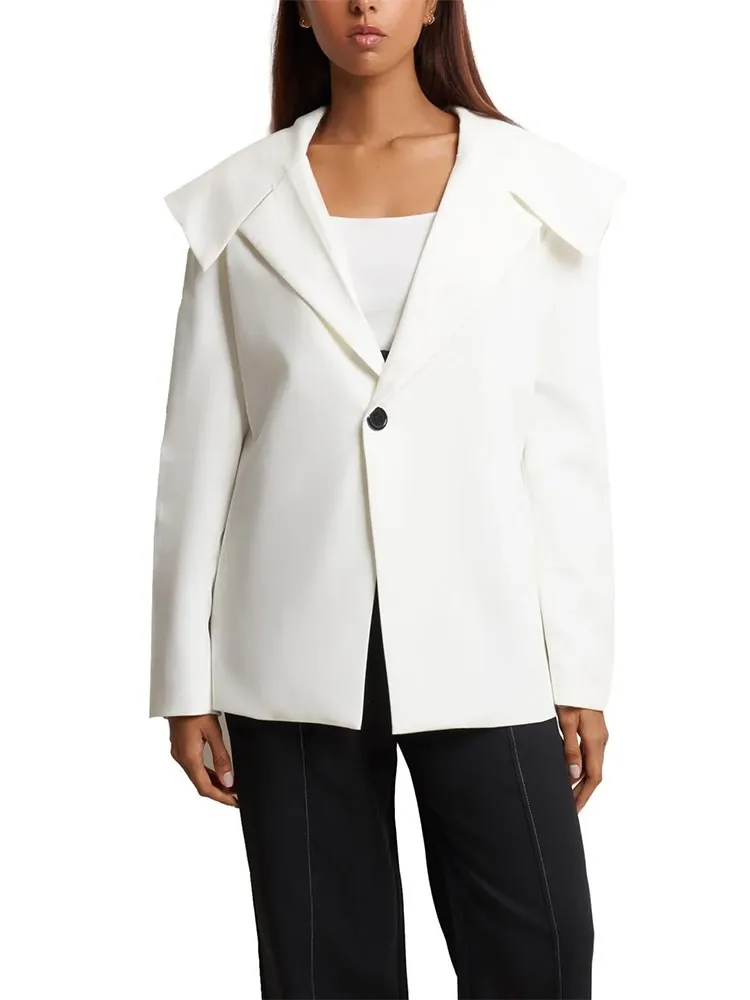 BPN-Chaqueta lisa de manga larga con cuello con muescas para mujer, Blazer minimalista con un solo botón, ahuecado, empalmado, nuevo