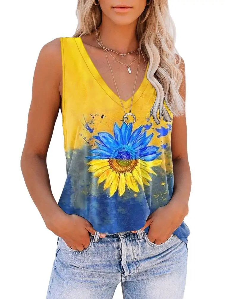 Letnia moda Tie Dye Gradient 3D Print Tank Tops Damskie Oversize V-Neck Bez rękawów Kamizelka Kobieta Odzież uliczna — zdjęcie 3