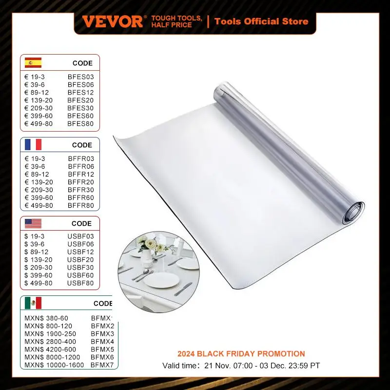 VEVOR Plastic Table Cover PVC Water Oil Proof Table Cover for Dining Table Coffer Table Kitchen Worktable Dresser Cabinet etc