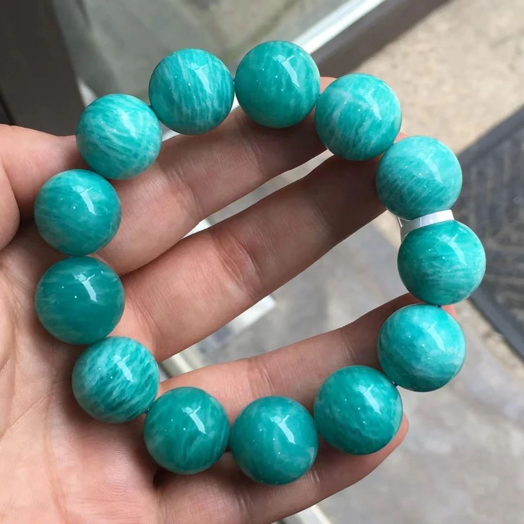 

Natural Green Amazonite Quartz Bracelet 17.6mm Russia Amazonite Jewelry Clear Rectangle Beads Women Men AAAAA