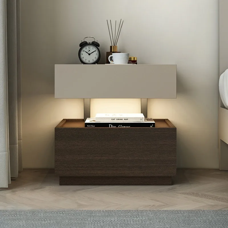 Italian minimalist walnut bedside table, bedside storage cabinet
