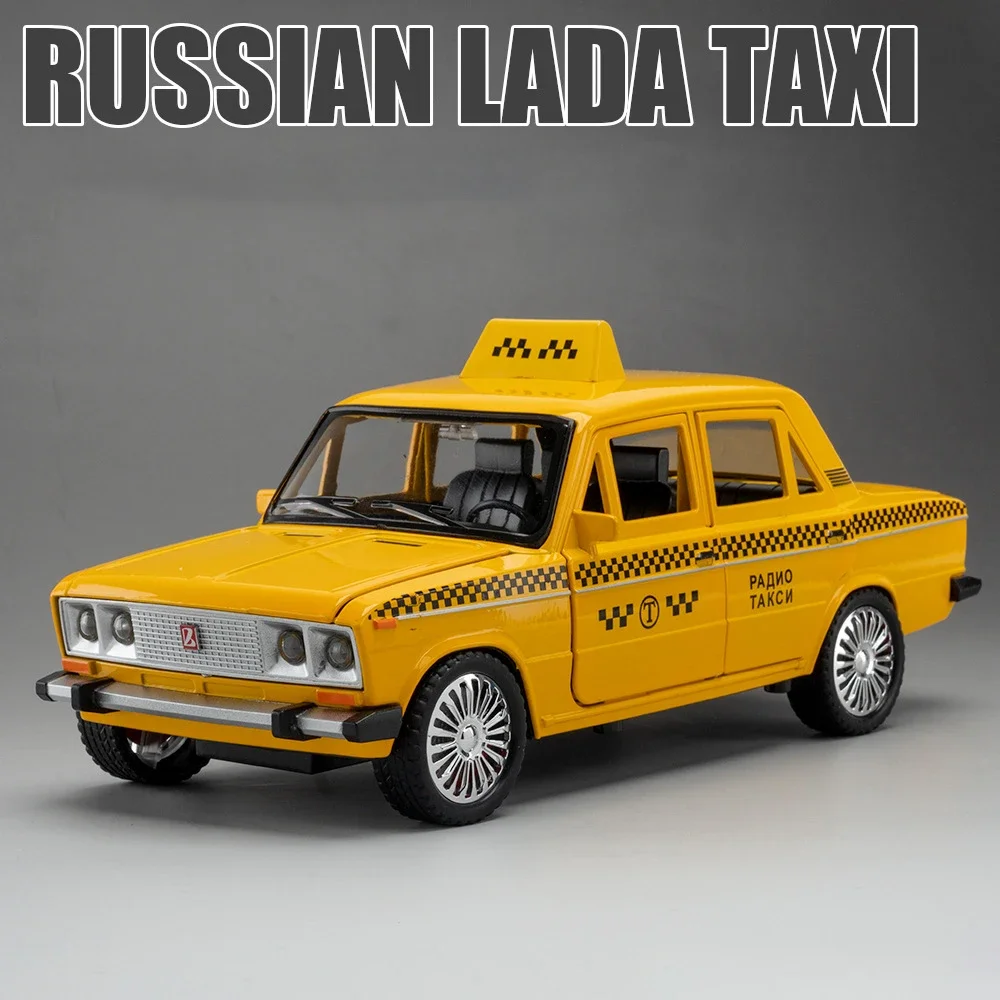1:18 LADA 2106 TAXI liga modelo de carro som e luz puxar para trás brinquedo infantil colecionável presente de aniversário