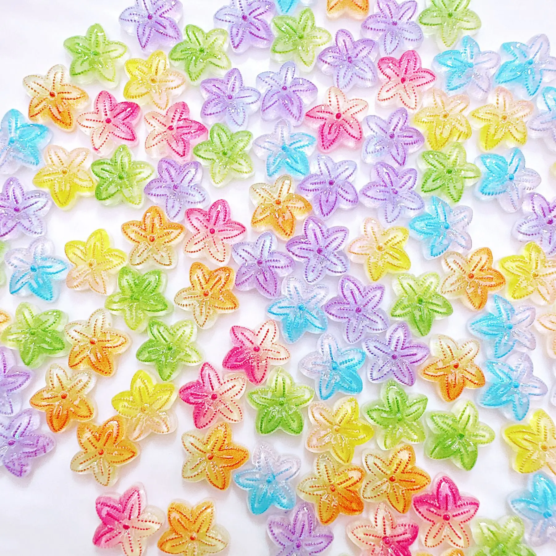 100Pcs/bag 10MM Icy Gradient 5-Petal Flower Nail Charms - Sweet Girl Color-Block Resin Press-On Nail Decor for DIY Manicures