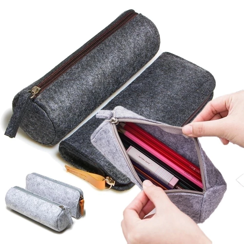 Portátil Retro Feltro Lápis Caso, Pen Bag, Cosméticos Maquiagem Box, Coin Pouch, Zipper, Bolsa, Papelaria Escola, Material de Escritório, 04934