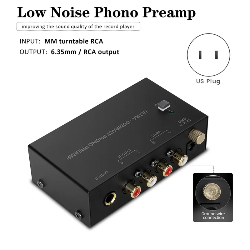 ABSY Pultra-Compact For Vinyl Turntable Phono Preamp With Low Noise Operation Enhanced Audio Conversion Support For Mm Cartridge
