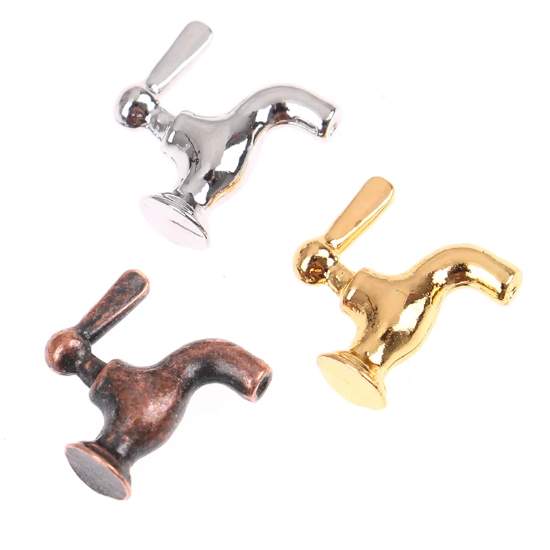 4 stks/set Poppenhuis Miniatuur Metalen Waterkraan Kraan Badkamer Accessoires