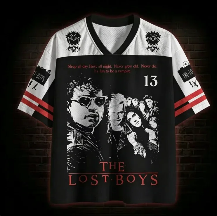 Halloween Lost Boys Vampire Worship Movie Skull Pattern V-neck Short Sleeve Neutral Gothic Street Dress T-shirt Kids Clothes Y2k