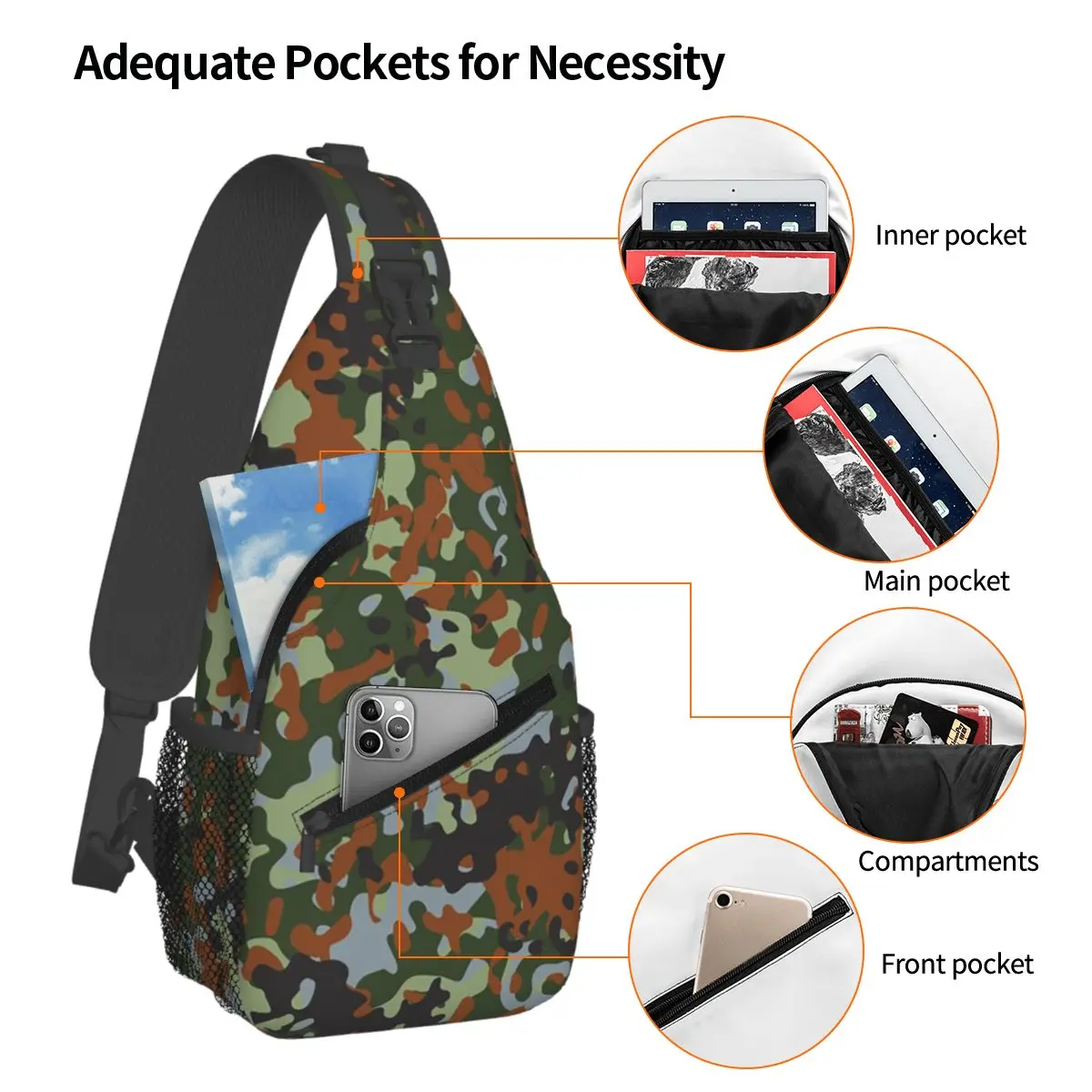 Splintertarn German WW2 Camouflage Army Military Camo Chest Bag Men Sling Crossbody Backpack Chest Bag Daypack Shoulder Bag