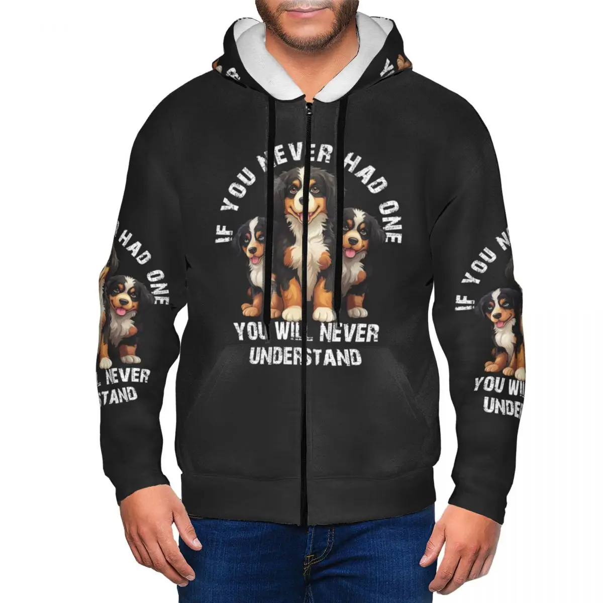 Bernese Mountain Dog Zipper Hoodie Hip Hop Pullover Autumn Winter Men Women Sweatshirt Long Sleeve Tops